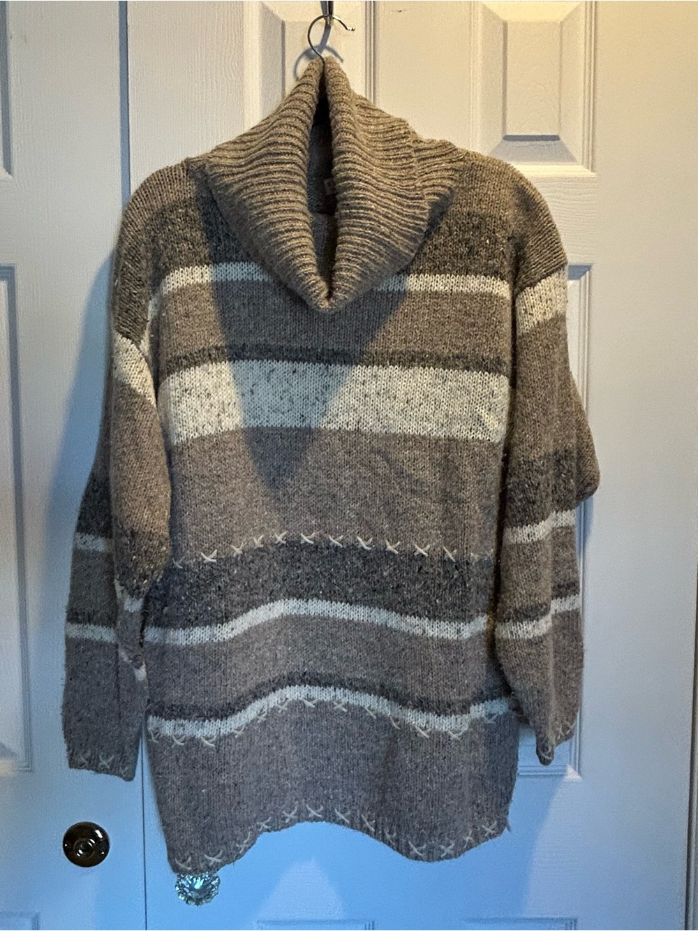 Vintage Smart Set Taupe & Cream Striped Cowl Neck Sweater - Wool blend, Large